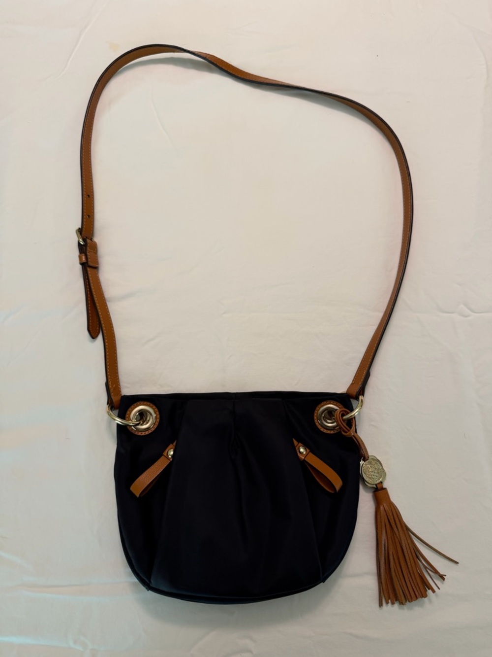 Vince Camuto Cris Black Nylon Crossbody Bag with Brown Leather Detail